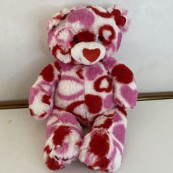 Teddy Mountain Valentine Heart Print Teddy Bear Plush 11.5” Pink Red White Stuff