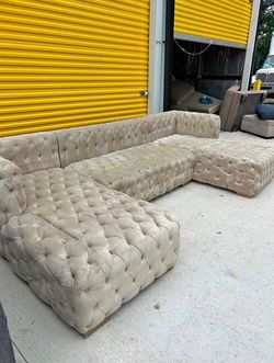 Couch Large beige velvet double chaise sectional sofa