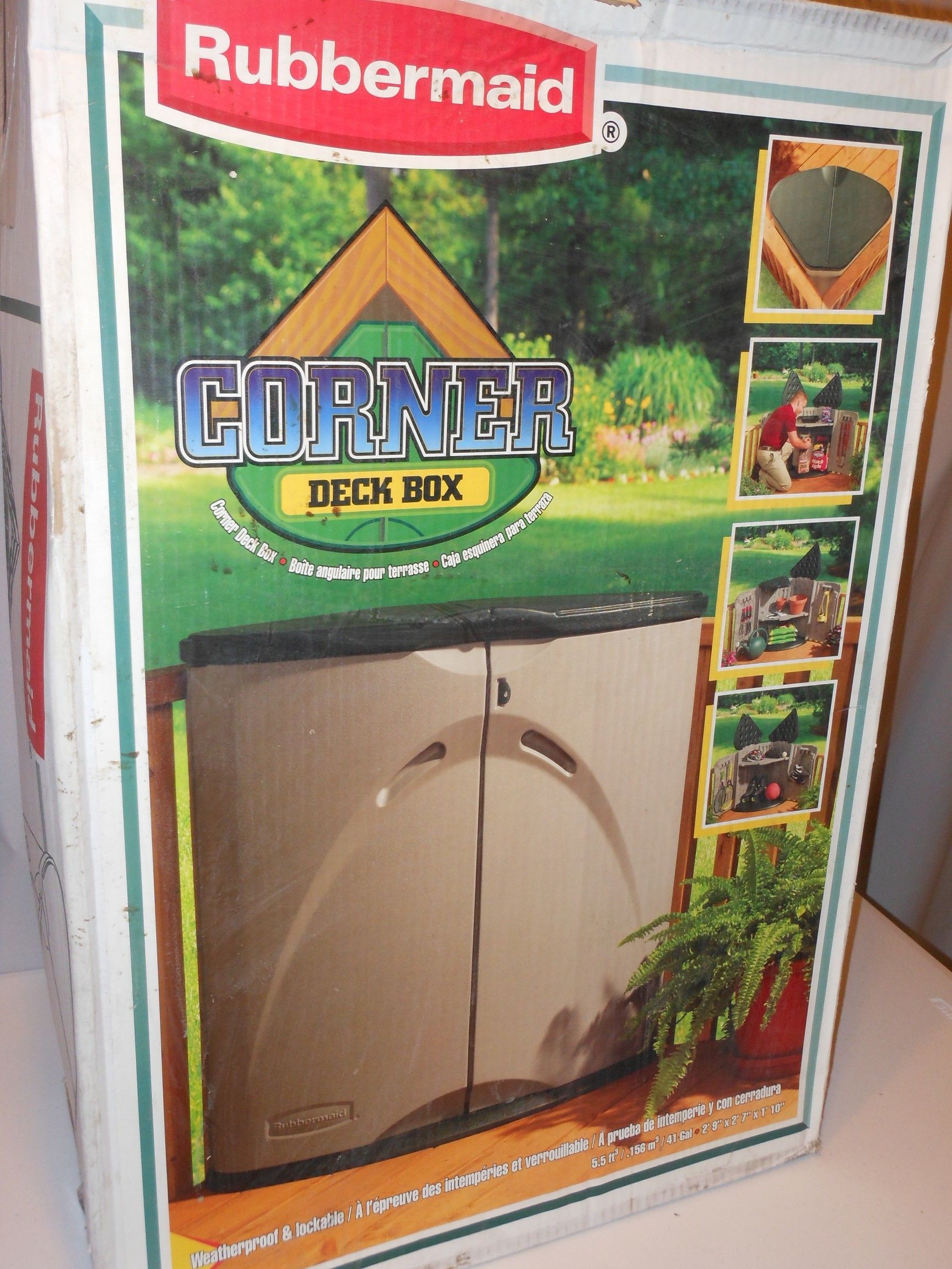 NEW! Rubbermaid Corner Deck Box - Still in box! Deck Storage