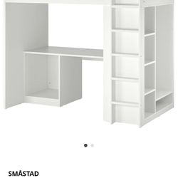 IKEA Loft Bed Frame with Desk and New Twin Size Mattress
