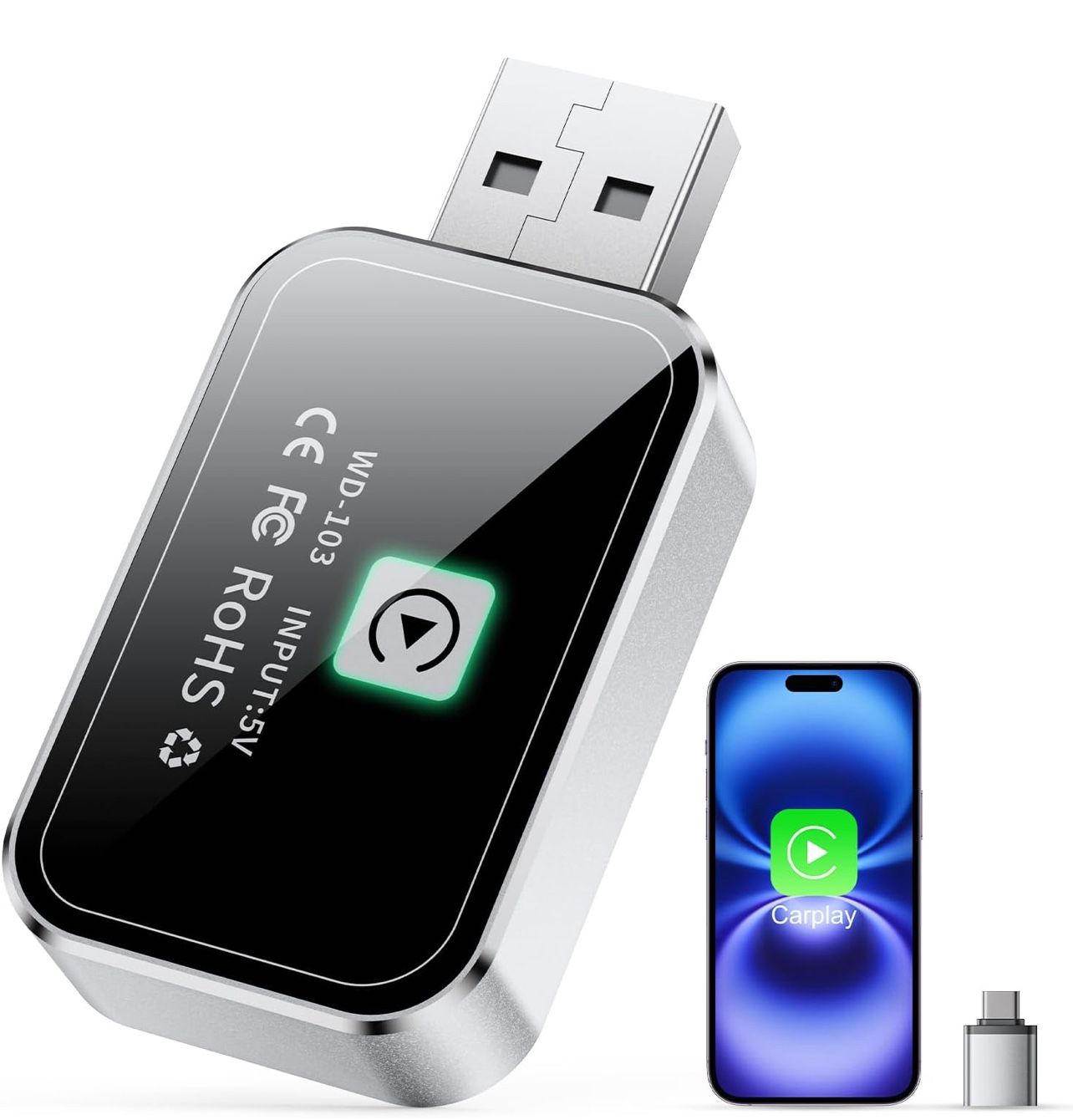 Wireless CarPlay Adapter for iPhone - Plug & Play Apple CarPlay Wireless Adapter with Auto Connection, 5.8GHz WiFi & Bluetooth 5.3, Convert Wired to W