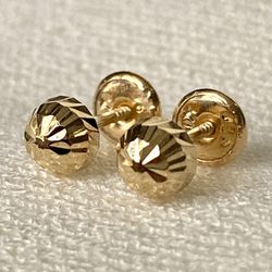 18k solid real gold earrings: half ball diamond cut earrings 5 mm • screw back