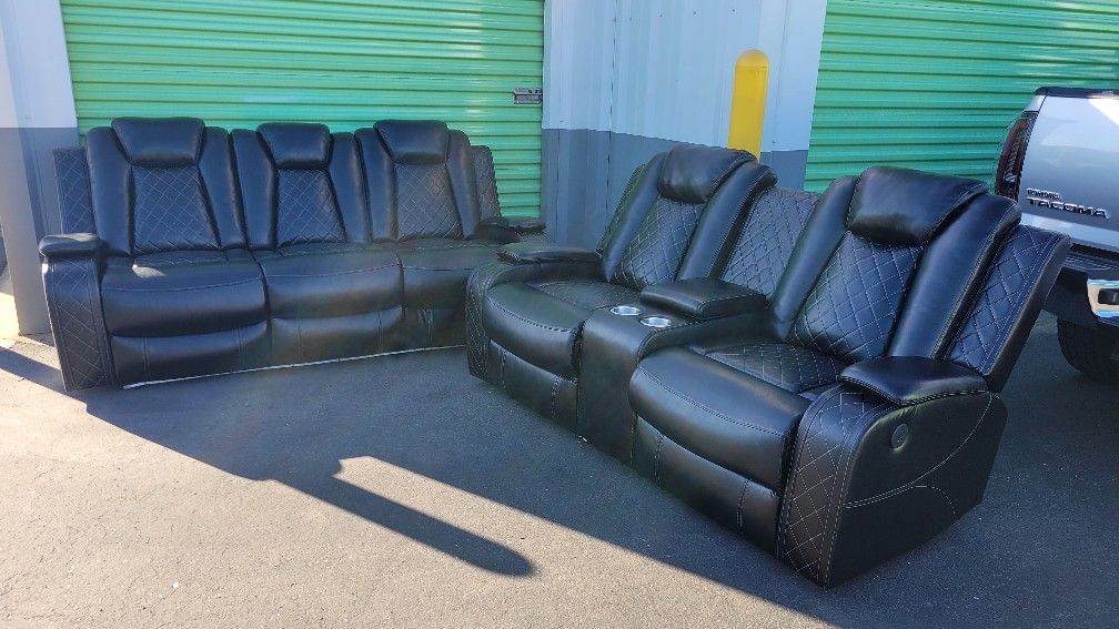 Leather Electric Recliner Couch Set 