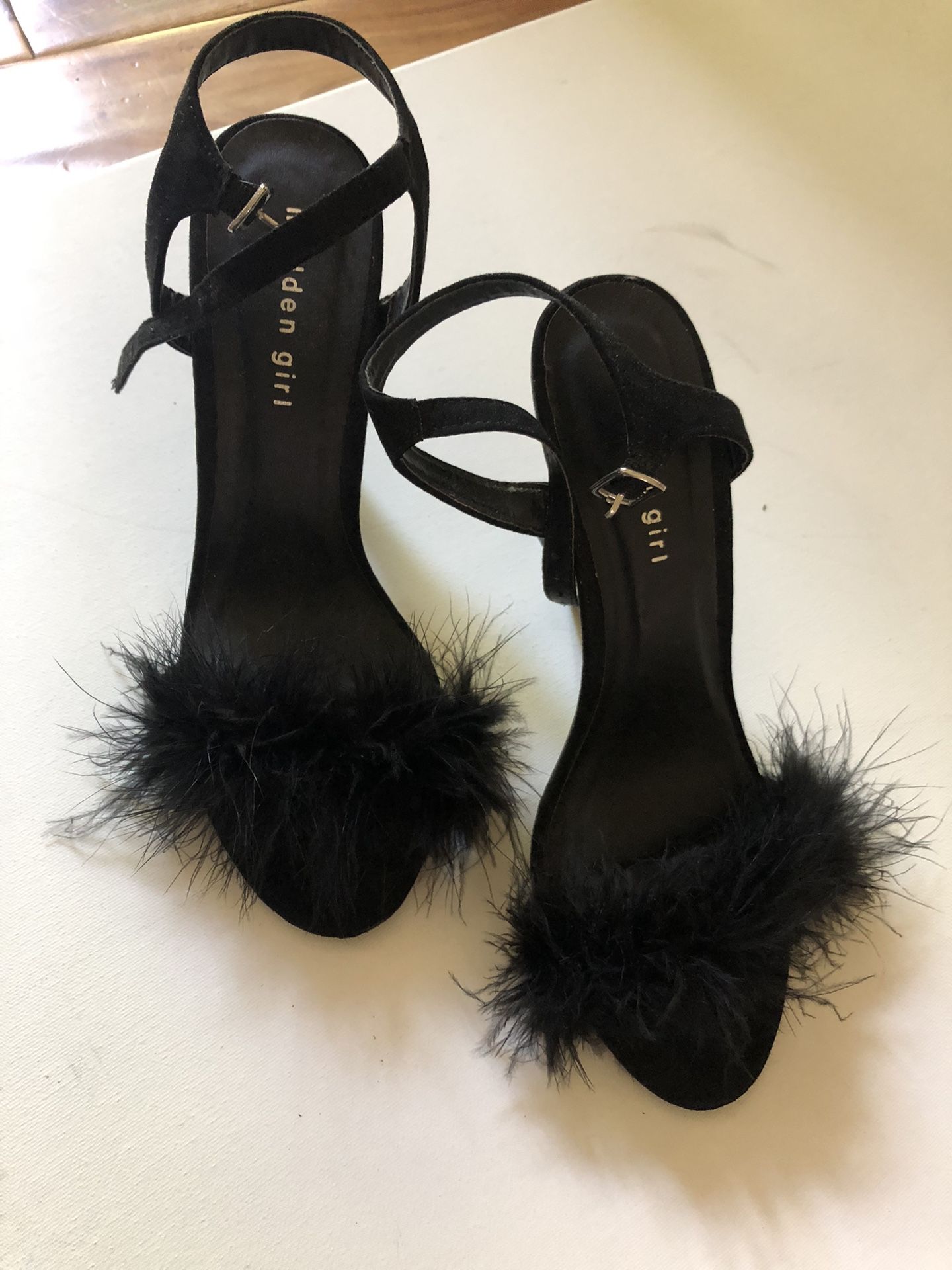 Black fluffy Heels