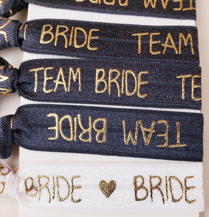 10 Team Bride & 1 BRIDE Hair Tie Favor Pack $12