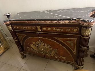E legant French Louis XVI-Style Marble Top Cabinet / Sideboard