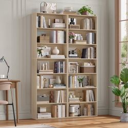 2pcs 82" Tall Bookcases, Freestanding Display Storage Shelves, 7-Tier Open Bookshelf for Home Office Living Room Bedroom, Light Oak