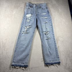 Levi’s Women’s 25 Blue Ribcage Straight Ankle Jeans Premium Distressed #2747