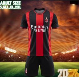 AC Milan 2026 Soccer Uniform Set – Red & Black Jersey + Shorts – Adult S-2XL