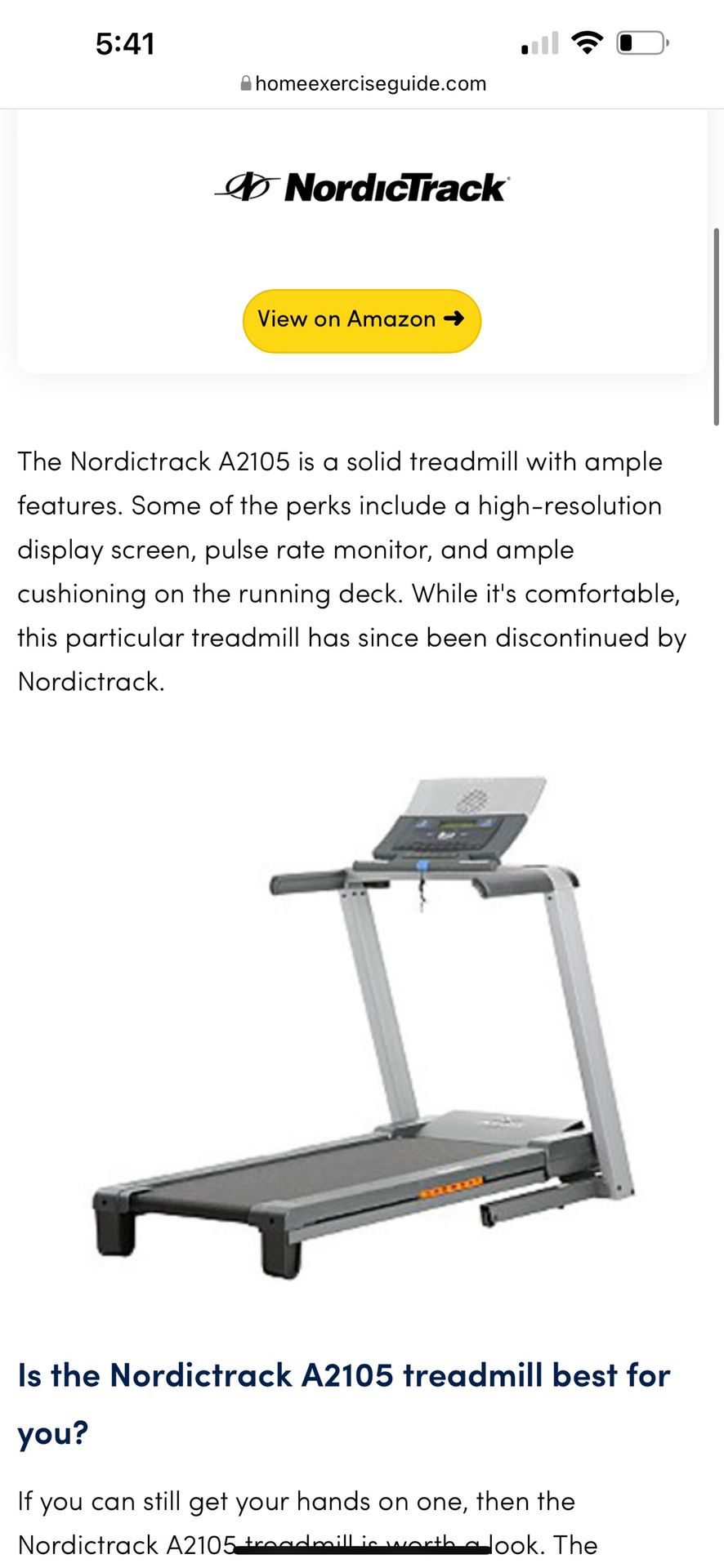Nice Treadmill NordicTrack A2105 