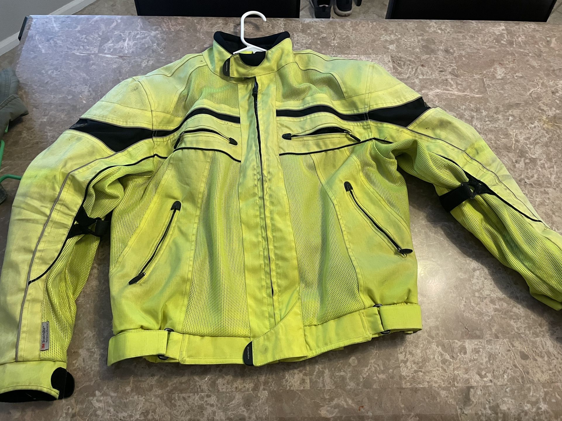 Olympia Motorcycle Jacket Padded High Visibility Yellow Size Large