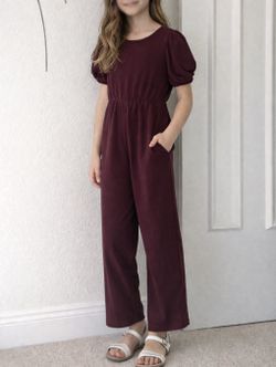 Girls Burgundy Jumpsuit (Size:10–12)