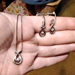 Sterling Silver And Cubic Zirconia Necklace And Earrings Set 