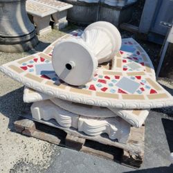 Concrete Mosaic Picnic Table with 3 Benches/ Outdoor Patio Furniture