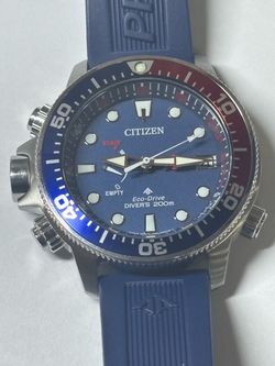 Citizen Eco-Drive Promaster Blue Dial Dive Watch Depth Meter blue rubber band
