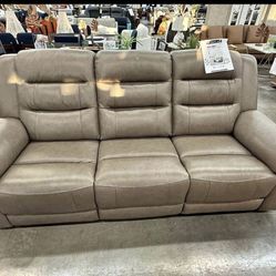 Pair of Mason Leather Power Reclining Sofas – Power Headrests – Brand New