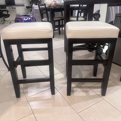 Bar Stools (2) - White Seat | Dark Brown Legs