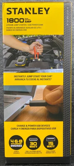 Stanley Fatmax LJ18FC 1800A Peak Amp Lithium Jump Starter with USB-A and USB-C