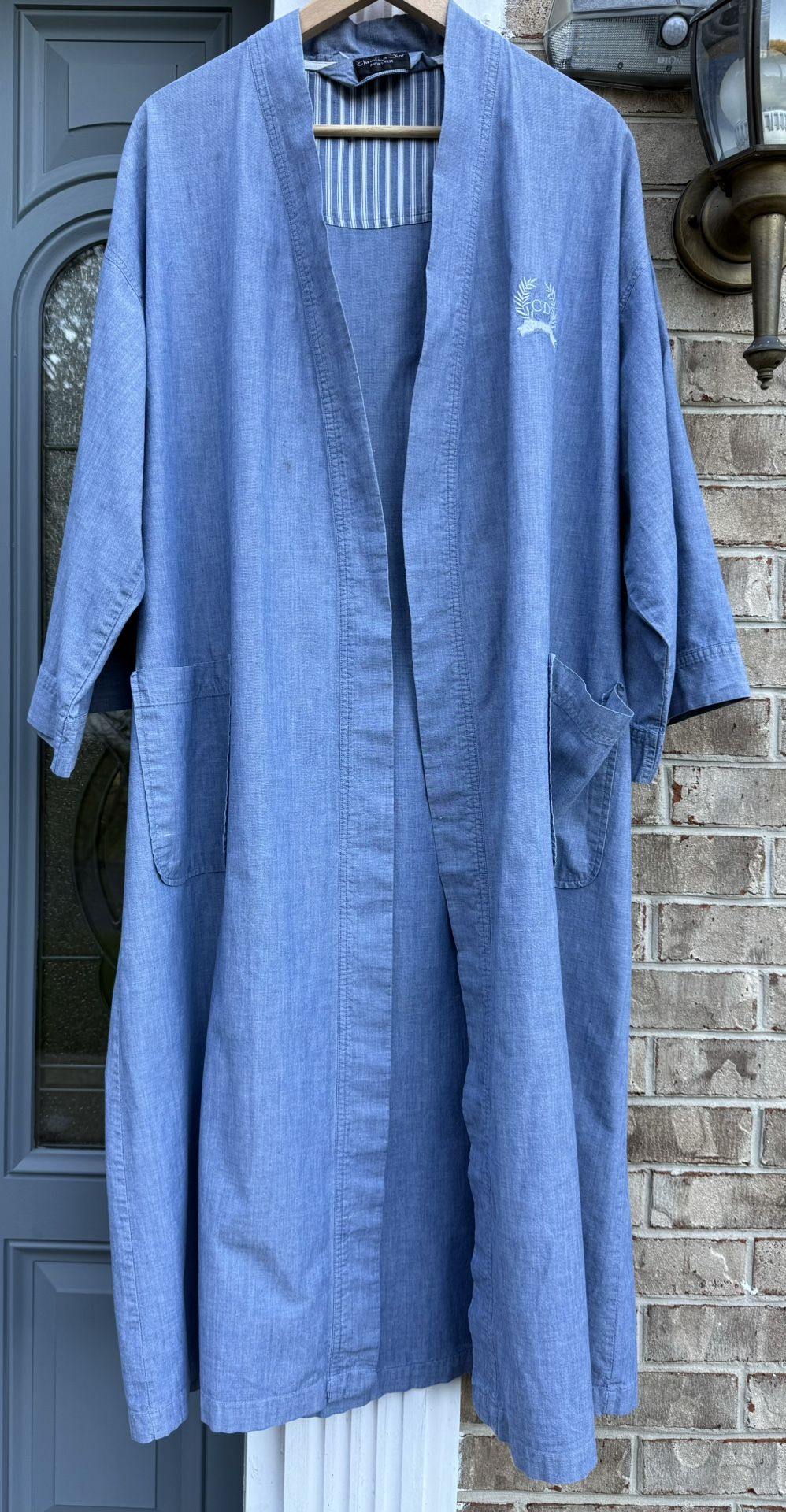 CHRISTIAN DIOR MONSIEUR Vintage 100%Cotton Unisex Blue Chambray Kimono Robe.