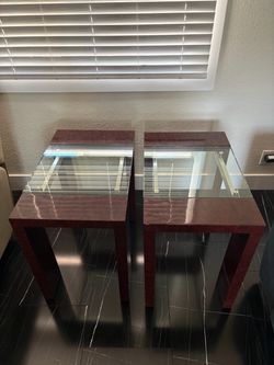 Pair of Glass Top Wood End Tables