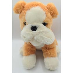 BDay Bears Plush Brown and White Bulldog Stuffed Animal Zipper Pouch 12 Inches