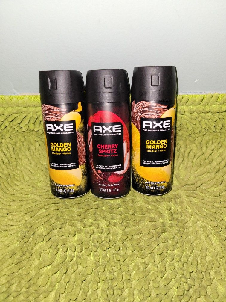 2 Golden Mango/ 1 Cherry Spritz Axe Deodorants Body Spray 4oz