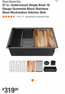 Shop Glacier Bay. 27 in. Undermount Single Bowl 18 Gauge Gunmetal Black Stainless Steel Workstation Kitchen Sink