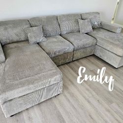 Gorgeous 2-Pc Light Gray Corduroy Sectional Sofa 