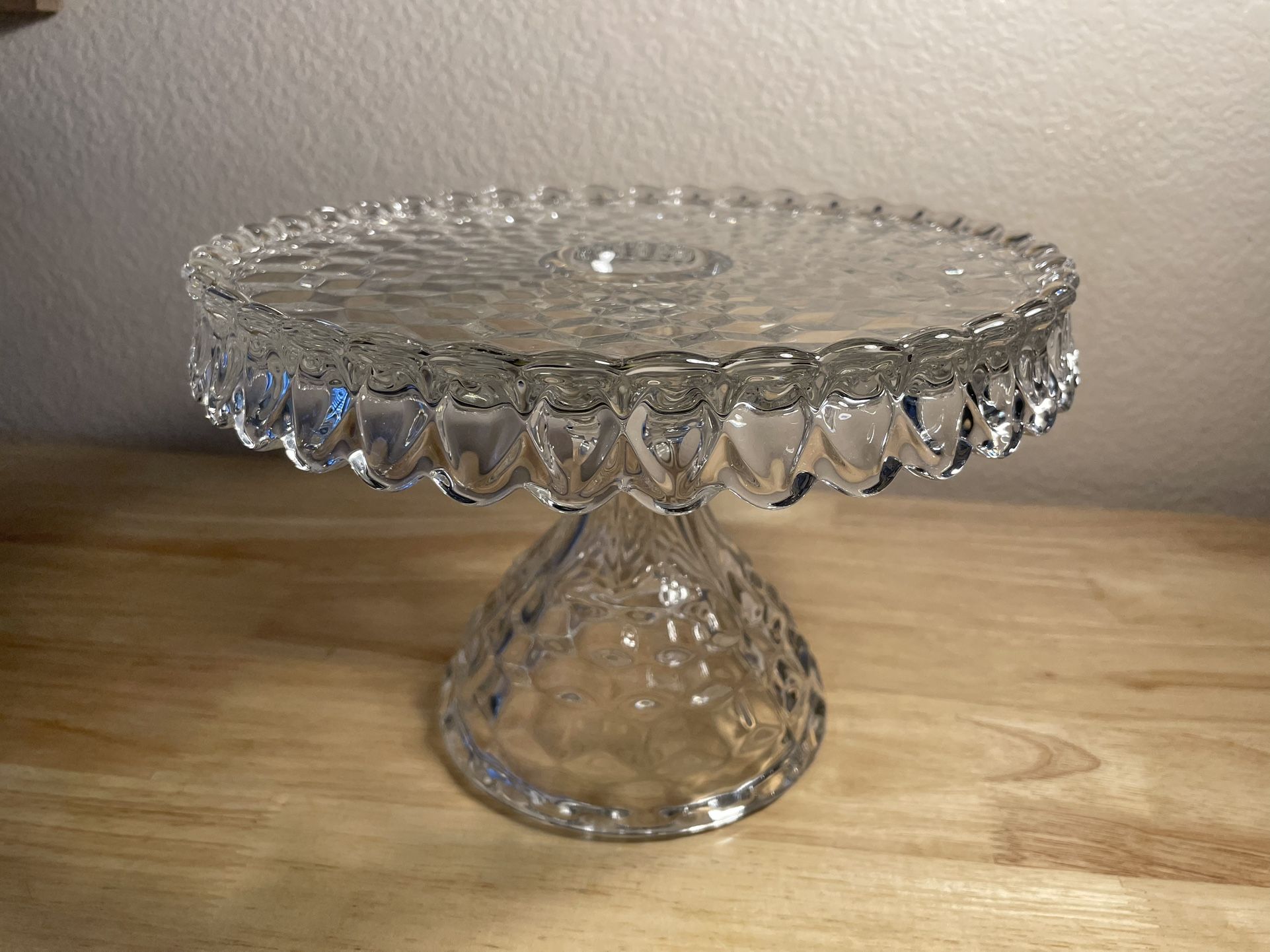 Antique Fostoria American Cubist Crystal Glass Pedestal Cake