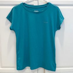 Columbia Womens S Short Sleeve Shirt Teal Split Back Activewear Athletic