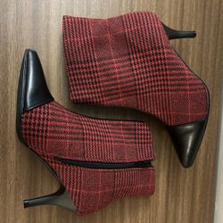 Allegra K Women's Plaid Pointed Toe Houndstooth Stiletto Heels Ankle Booties Size 7.5