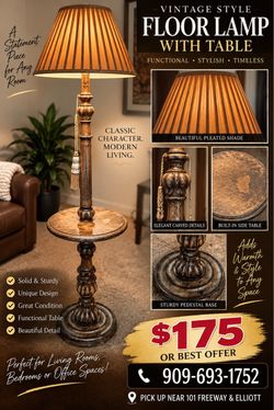 Vintage Style Floor Lamp with Built-In Side Table