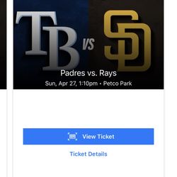 Two tickets to tonight’s Padres Vs Rays game 