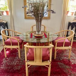 Vintage Rattan Dining Table With Glass Top And Your Chairs 