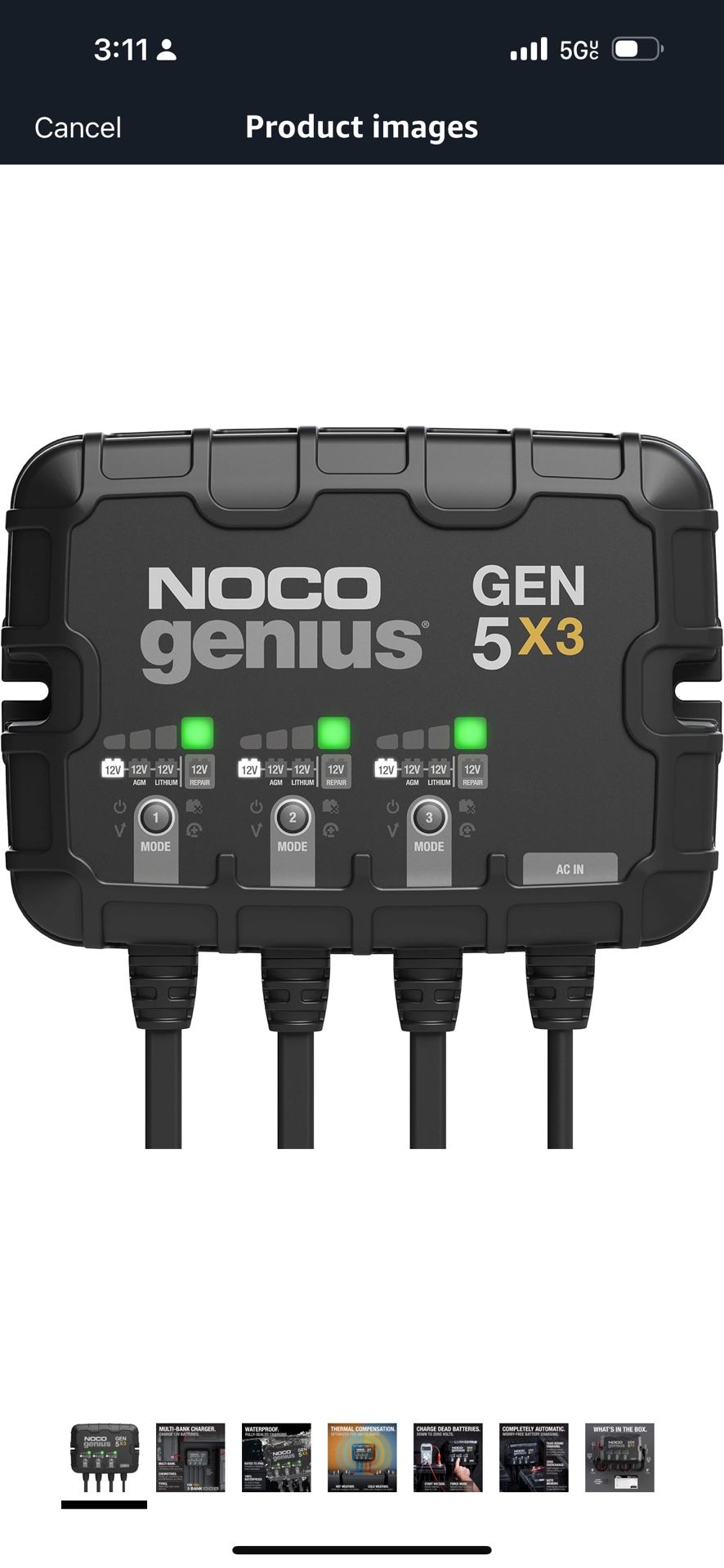 NOCO Genius GEN5X3, 3-Bank, 15A (5A/Bank) Smart Marine Battery Charger, 12V Waterproof Onboard Boat Charger, Battery Maintainer and Desulfator for AGM
