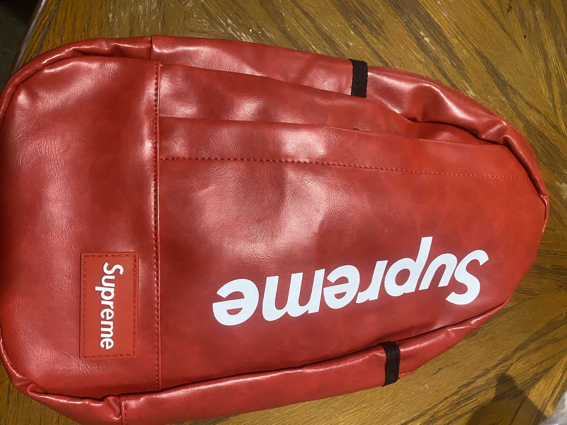 Supreme Red Leather Book Bag