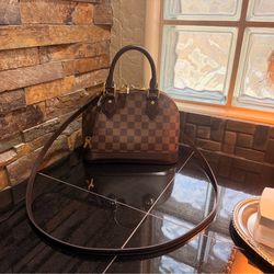 Louis Vuitton Alma BB Damier Ebene Top Handle Bag Brown with Dust Bag & Lock and key
