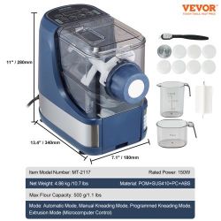 Electric Pasta Maker, 150W Automatic Noodle Maker Machine with 8 Pasta Shapes, 4 Intelligent Modes, 500g Flour Capacity Pasta Maker Machine with Measu