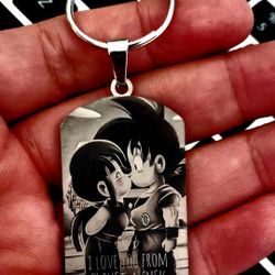 Dragon Ball Z Goku Chichi Love Stainless Steel Keychain 