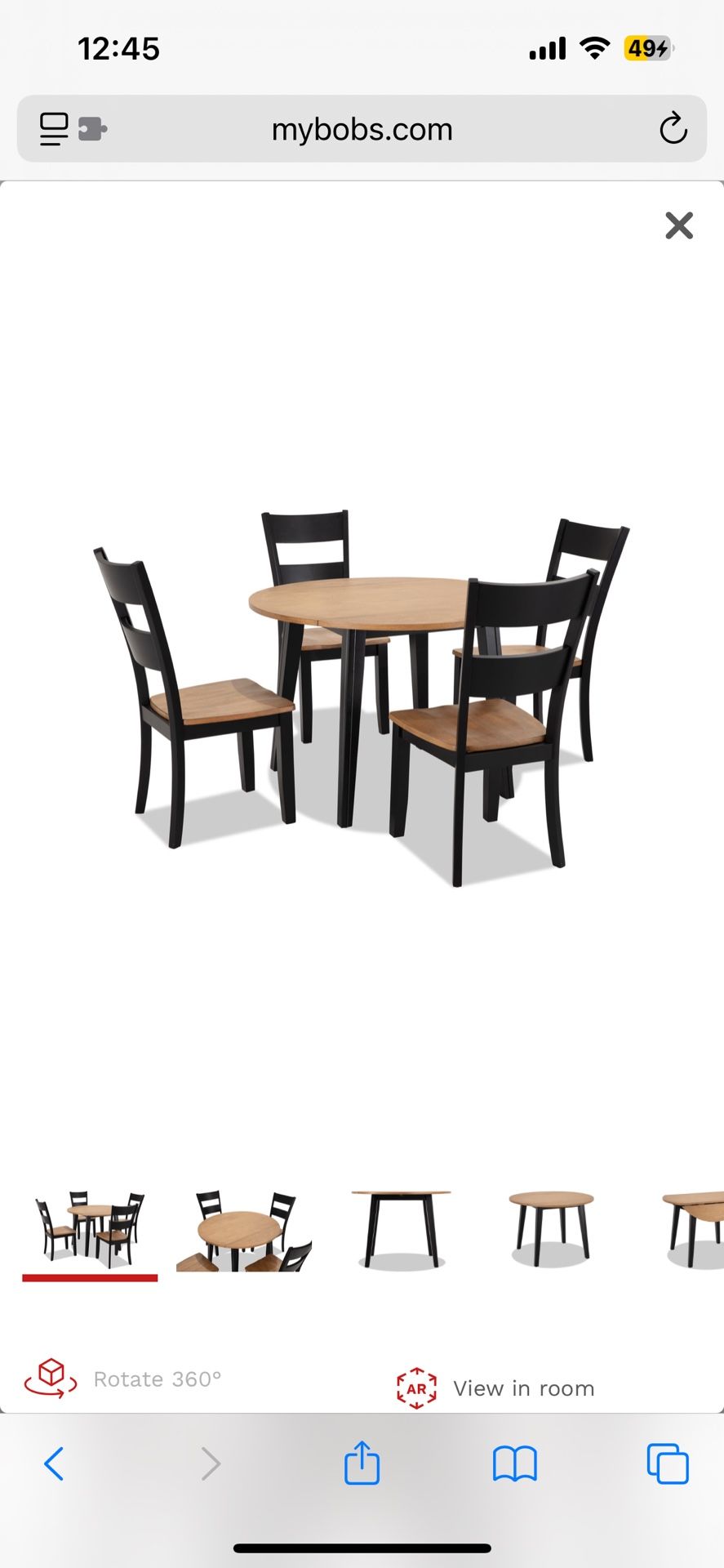 Bobs Furniture 5 Piece 4 Chairs Dining Table
