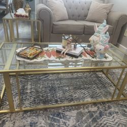 Gold Coffee table, Side Table, And Console 