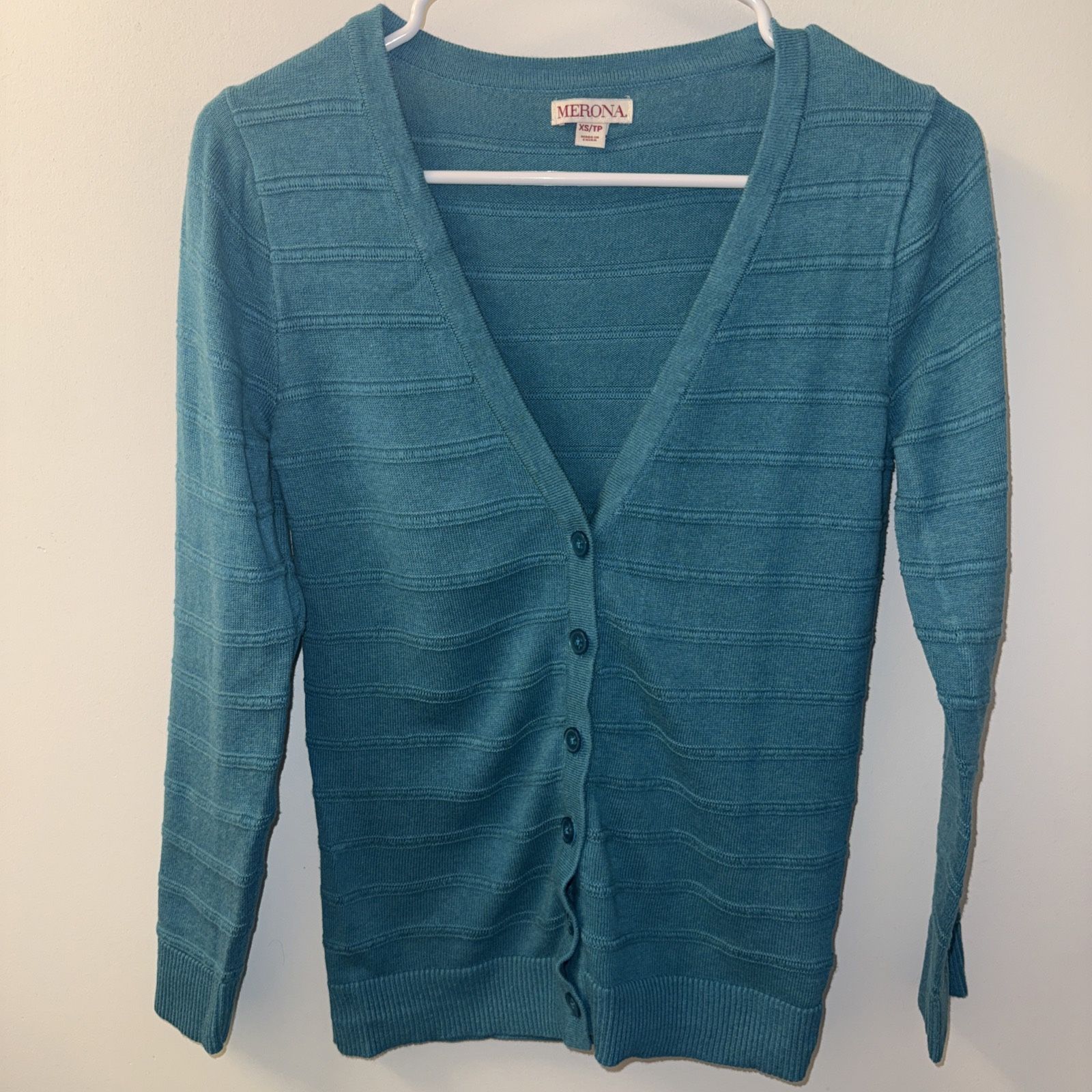 Merona Teal Cardigan Sweater – 100% Cotton, Button-Up, Lightweight Knit (Size M)