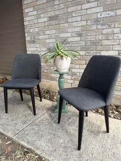Set of 2 Dark Grey Fabric Dining Chairs