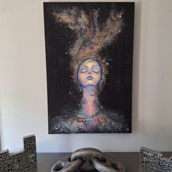 Original  painting by local atx artist of a cosmic Goddess