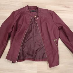 Burgundy Leather Jacket With Gold Zipper 