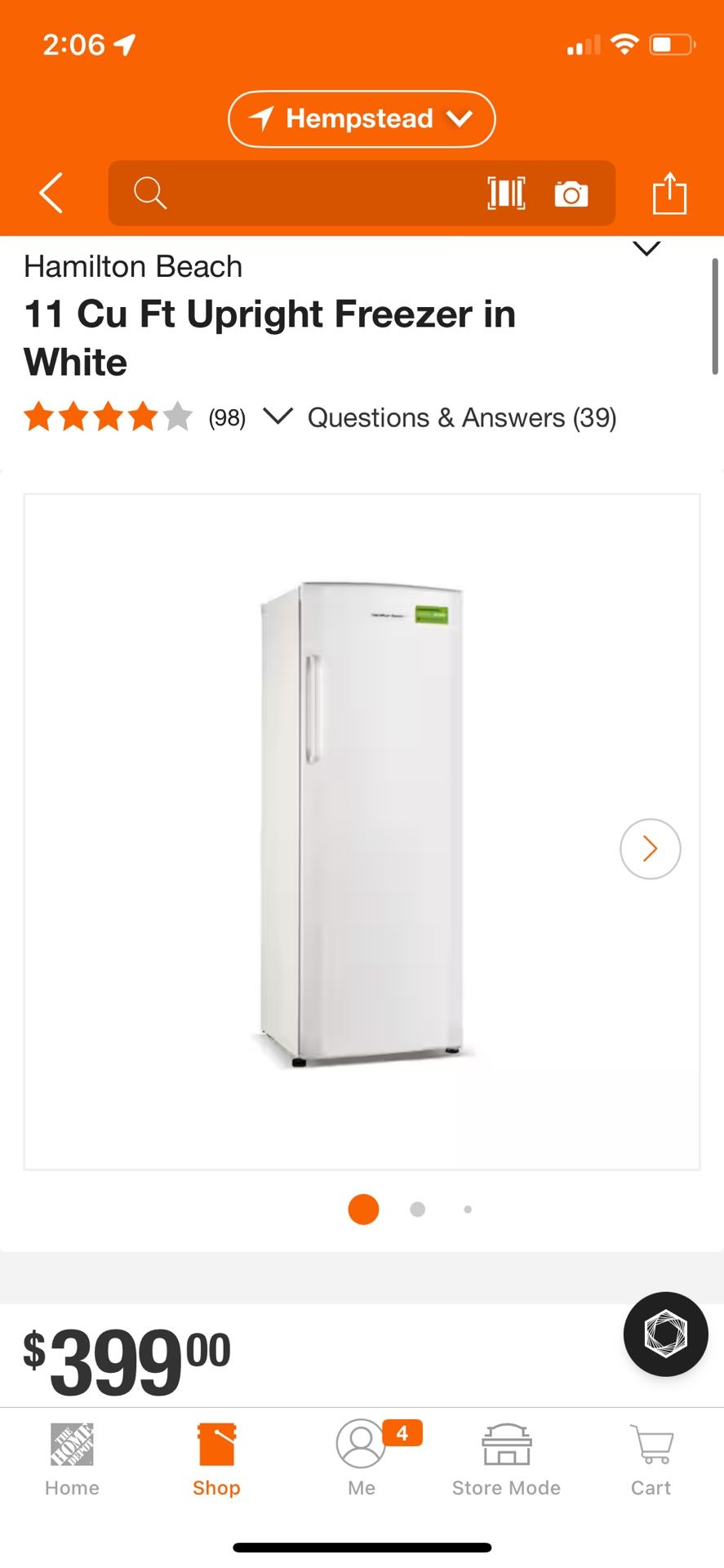 Hamilton Beach 11 Cu Ft Upright Freezer in White
