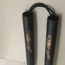 Black Foam Cord Nunchaku w/ Golden Dragon