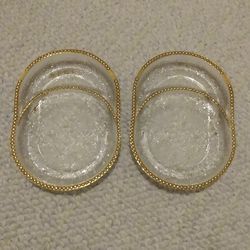 ANTIQUE 1950'S JEANETTE GLASS HARP PATTERN TEA HOLDER COASTERS SET OF TWO