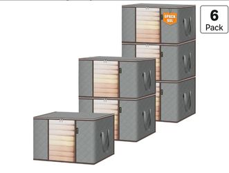 BALEINE 6 Pack Clothes Storage Bags, 24 Gallon Storage Containers