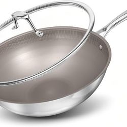 12" Titanium Wok Pan w/ Lid, PFAS-Free Nonstick Stir Fry Pan, Induction Safe